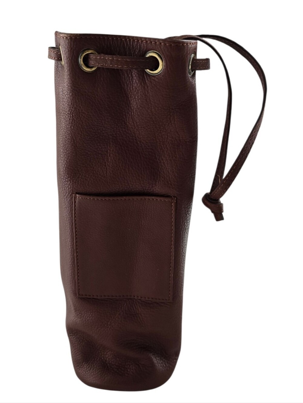 Bellino Leather Wine Bottle Carrier Brown Drawstring Travel Tote Barware Holder - Picture 2 of 6